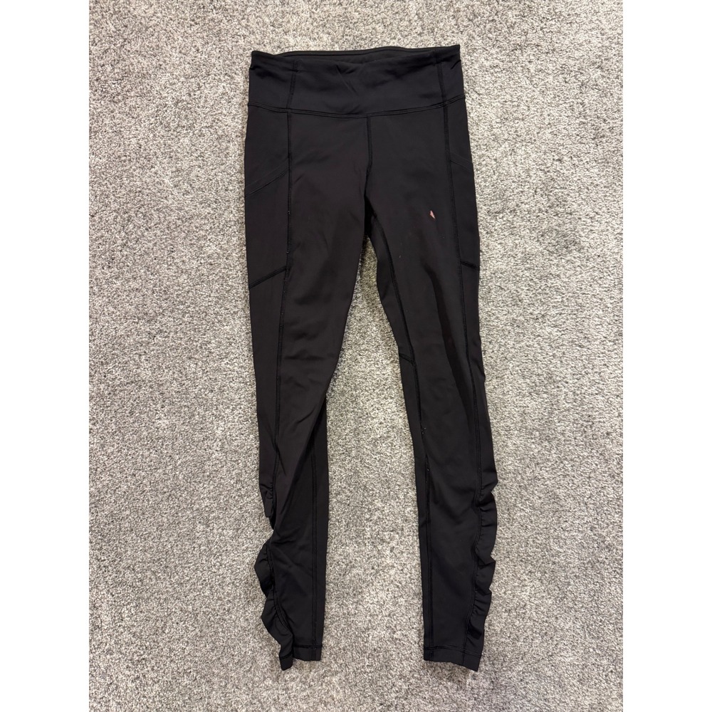 Lululemon Leggings Womens 4 Black Tight Stuff Tight II Ruffle Pocket Athletic *